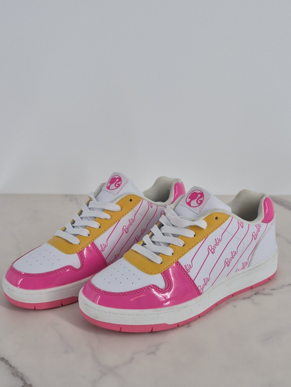 Barbie Pink, White & Yellow Logo Low-Top Sneakers Mattel 2023